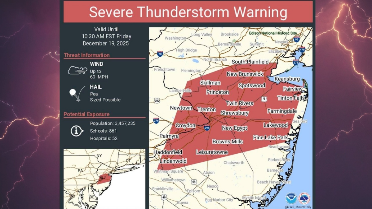Severe Thunderstorm Warning Issued for Nine New Jersey Counties