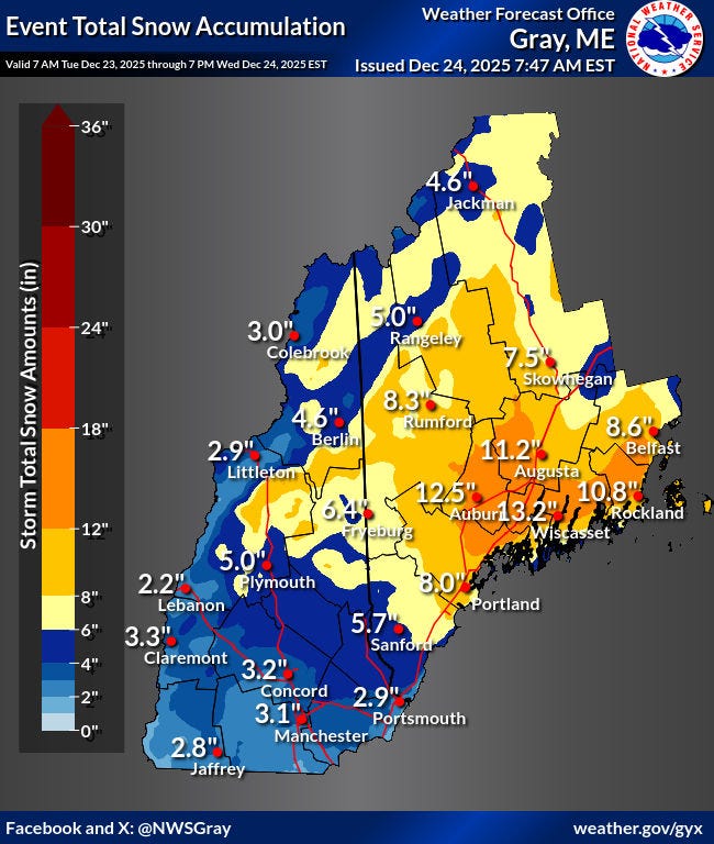 New Hampshire Braces for Christmas Snow Showers Following Eve Storm