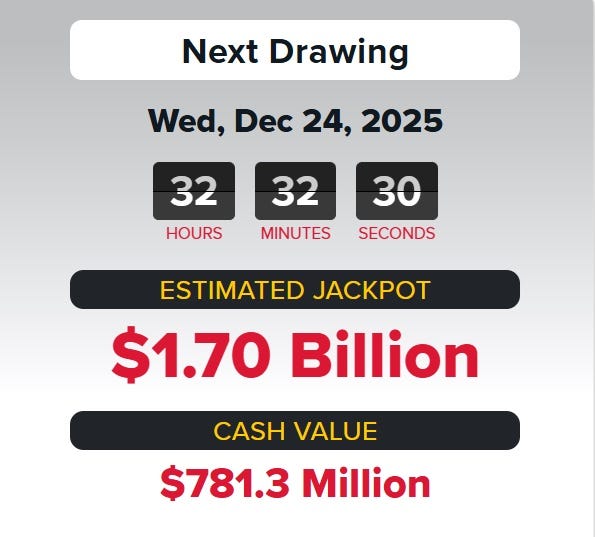Powerball Jackpot Hits $1.7 Billion for Christmas Eve Drawing